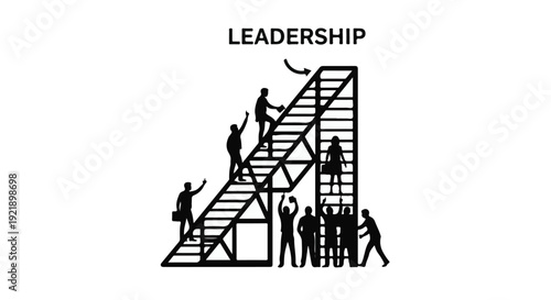 Business leadership and teamwork concept with people climbing stairs
