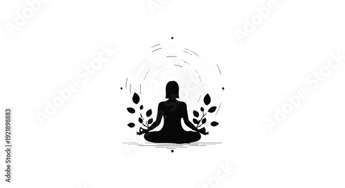 yoga meditation silhouette with leaves and aura