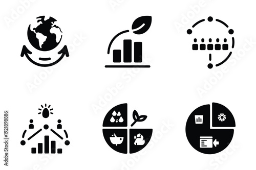 Icons representing ecology, business growth, and teamwork