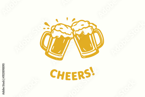 Cheers Toast with Golden Beer Mugs