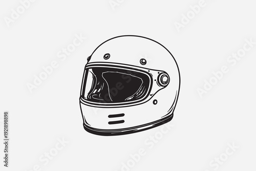 Classic Full-Face Motorcycle Helmet Line Art vector illustration