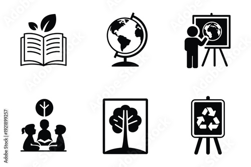 Education Icons: Learning, Environment, Global Awareness