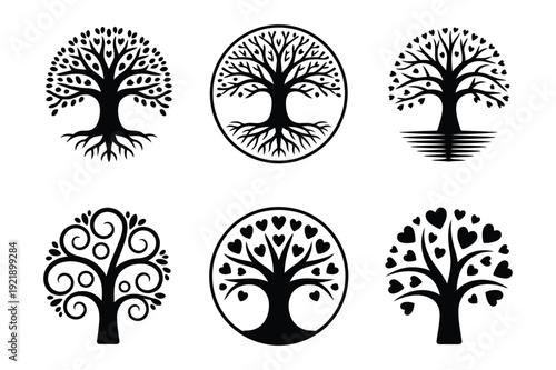 Stylized Trees of Life with Roots and Branches