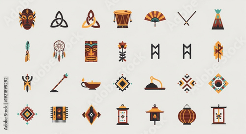 Collection of Tribal and Ethnic Symbols and Icons.