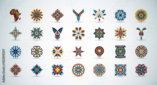 Collection of Diverse Geometric Abstract Symbols and Icons.