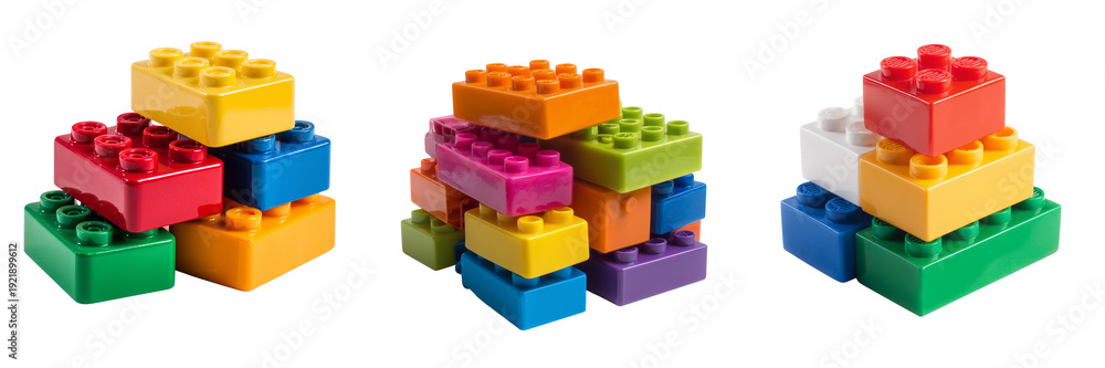 Naklejka premium Set of Minimalistic shot of a red building block on a white surface on transparent png background. Ai generated