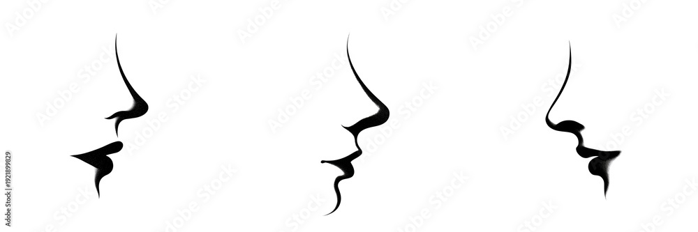 Naklejka premium Set of Detailed ink drawing of a woman's face in black and white, strong overhead shadow effect, modern minimal aesthetic on transparent png background. Ai generated