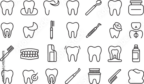 Dental Line Icons Set Outline Dentistry Tools and Tooth Care Vector Collection