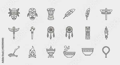 Native American Tribal Symbols and Artifacts Collection.