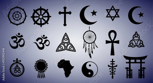 Collection of Religious and Cultural Symbols Silhouettes.