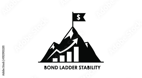 Financial stability graph with flag on mountain peak