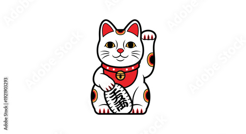 Cute Maneki-Neko Lucky Beckoning Cat Waving Paw Isolated White Background