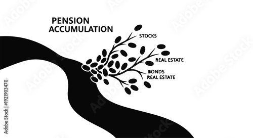 pension accumulation concept with growing tree branches