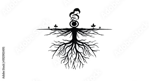 black roots with smoke rising illustration