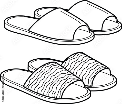 Women's and men's fashion apparel collection featuring jackets, dresses, trousers, skirts, blouses, shirts, and slides technical cad drawing flat vector illustration.