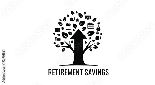 Retirement savings concept with tree and icons