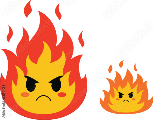 Angry fire character emoji style illustration showing rage and hot emotion in cartoon flame design