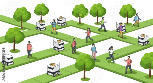 Autonomous Delivery Robots and Pedestrians in a Green Urban Park Setting