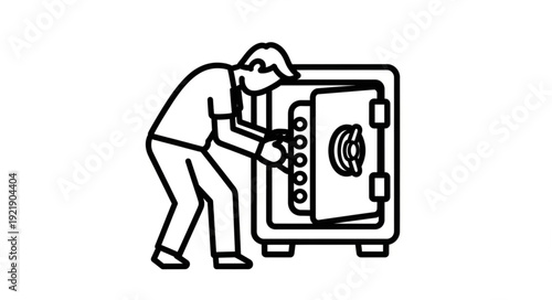 Man attempting to break into a safe with a crowbar illustration.