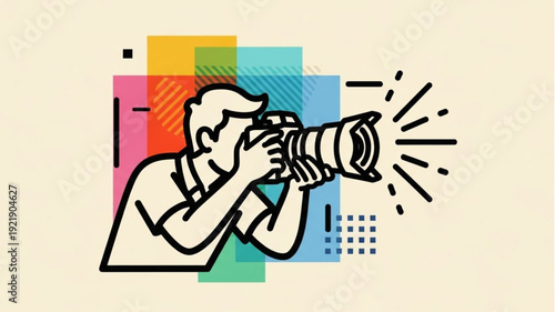 Man holding camera taking a photo illustration.
