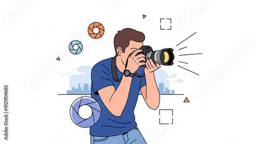 Man holding professional camera taking a photo.