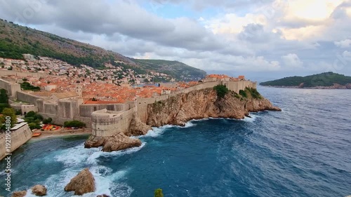 The historic Fort Lovrijenac on a rocky cliff and the blue Adriatic Sea in Dubrovnik, Croatia, on a sunny day
