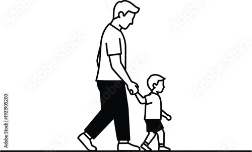 A man walking with a little boy hand in hand