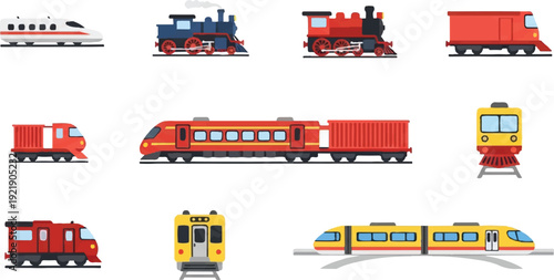 Collection of various train designs illustration transportation concepts