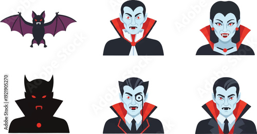 Cartoon vampires and bat vector illustration halloween holiday theme