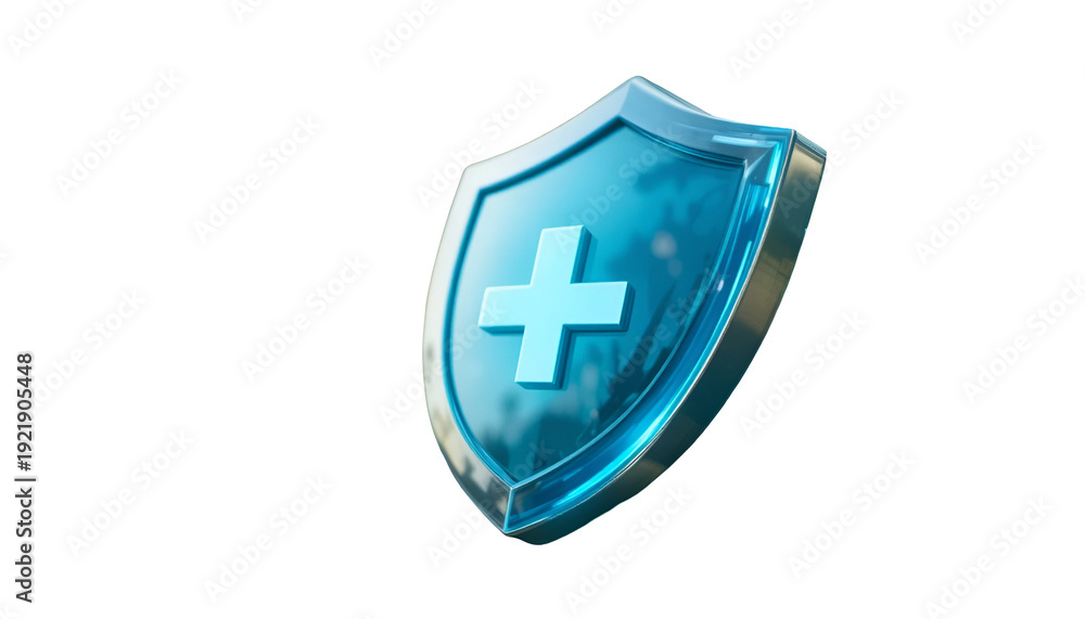 Obraz premium A blue shield with a white cross on a plain background