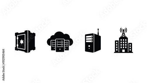 Server Cloud Safe City Tower Icons