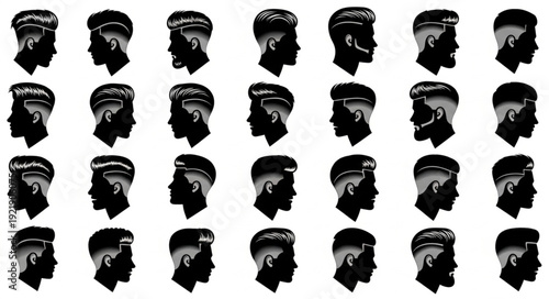 Multiple Silhouettes of a Mans Head in Profile.