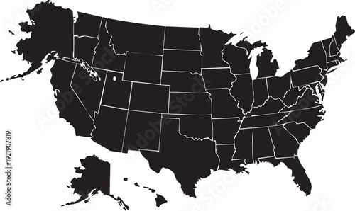 Black and white map of the United States with state borders geography 12