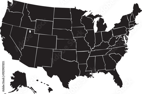Black and white map of the United States with state borders geography 14