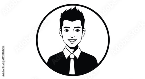 Professional smiling young man avatar portrait wearing a formal shirt and tie in a minimalist black and white circular frame vector illustration perfect for business profile icons AI Generative
