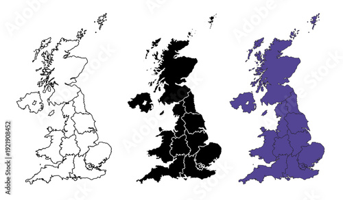 A set of vector maps of England with prefecture boundaries in three styles.