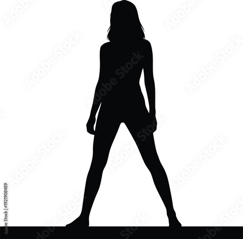 Full body front view silhouette illustration of a confident woman standing with legs apart in a strong powerful posture for fashion fitness and empowerment concepts isolated on white AI Generative
