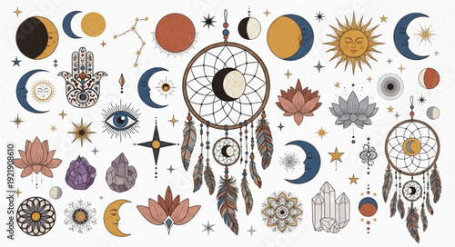 Esoteric Symbols and Celestial Elements Collection.