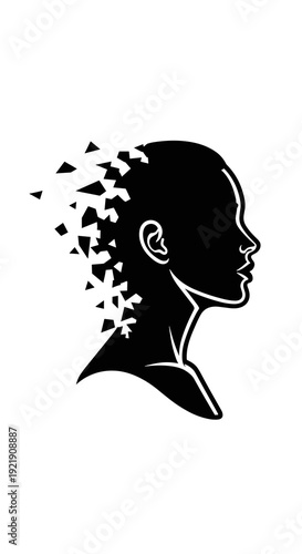 Female head silhouette, shattering