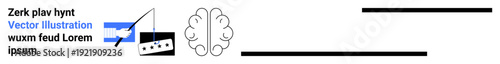 Technology innovation, creative thinking, artificial intelligence, brain activity, data manipulation, problem-solving. ion of a brain, fishing hook and keyboard symbols. Creative thinking