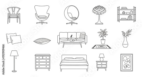 Collection of Hand Drawn Furniture and Home Decor Items.