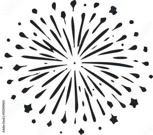 A dark gray firework silhouette radiates outward in a circular burst against