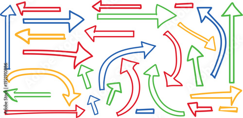 A colorful illustration of various arrows pointing in different directions on a transparent background