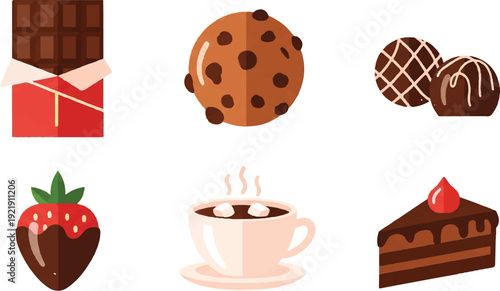 Chocolate treats assortment dessert sweet food vector illustration
