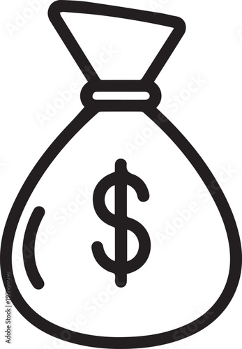 Money bag dollar sign outline icon for finance and banking