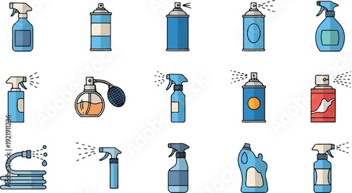 Spray bottles and cans collection vector illustrations