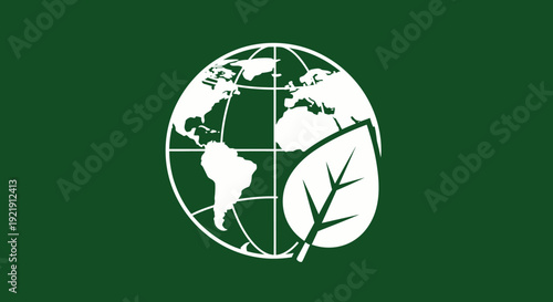 White Globe Icon with Leaf Symbol.