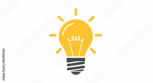 Yellow Light Bulb Illustration with Rays.
