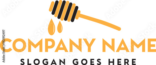 A modern logo design featuring a honey dipper and dripping honey above company branding text