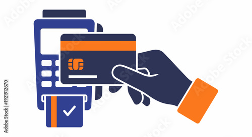 Hand holding credit card illustration.